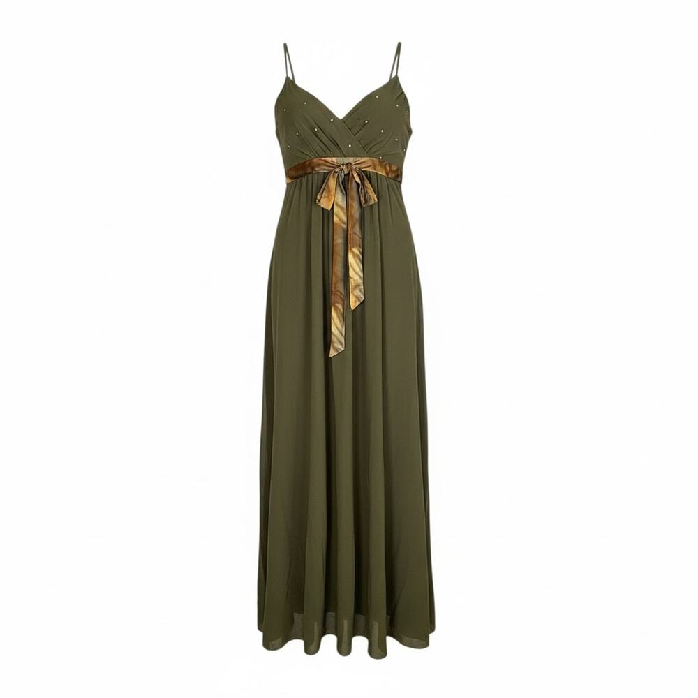 VIntage Betsey Johnson Evening Olive Silk Crystal  Dress Gown 2